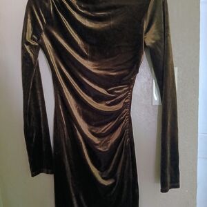 H&M Long Sleeve Velvet Dress - Rich Golden Brown